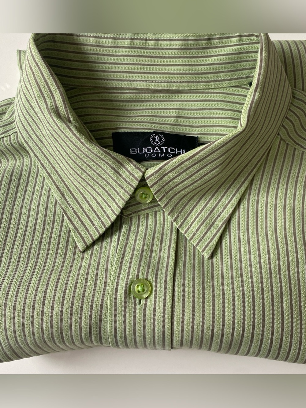 Bugatchi Uomo Green/Grey Stripe Men's short sleeve lightweight Shirt relaxed fit